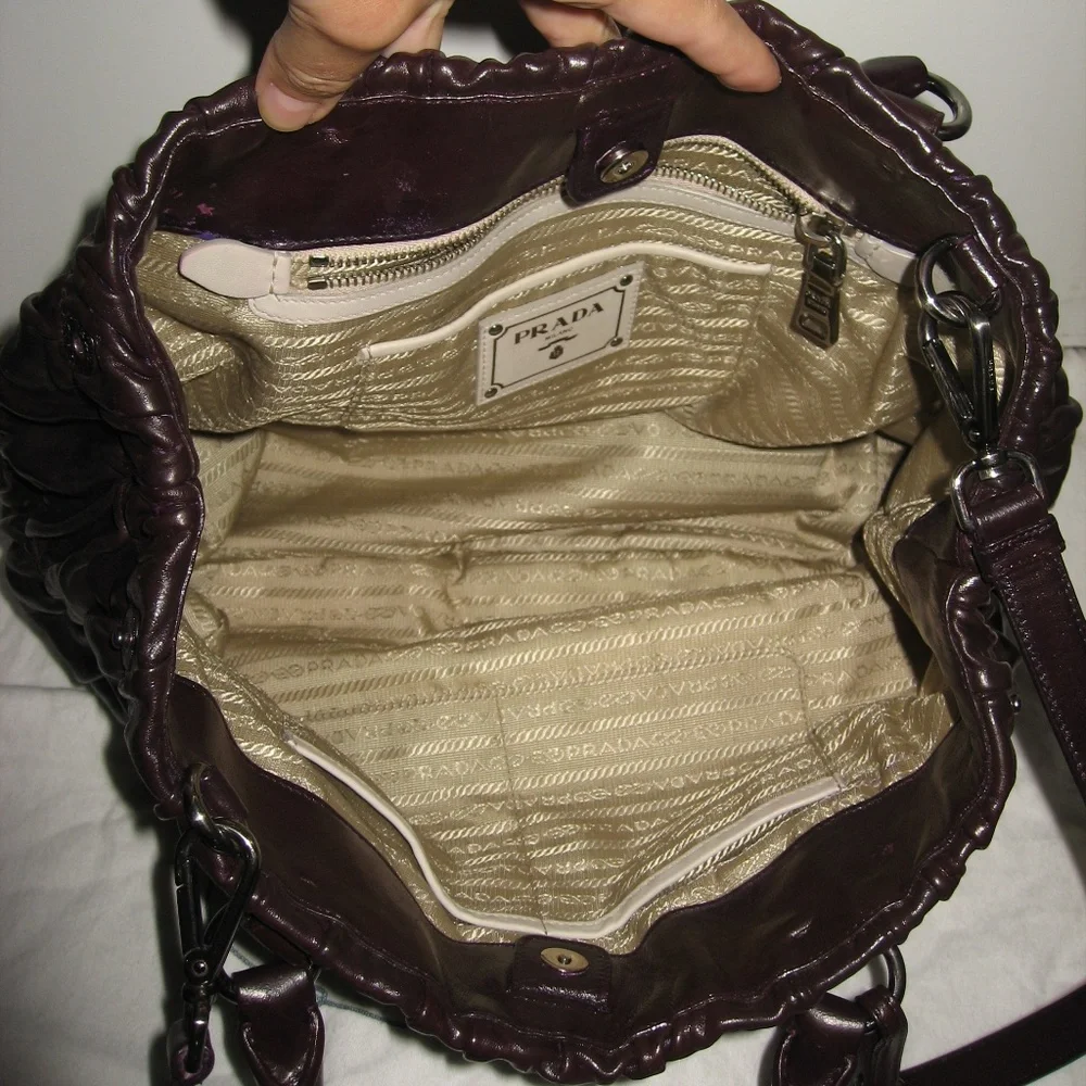 Prada Nappa Gaufre Aubergine Leather Tote